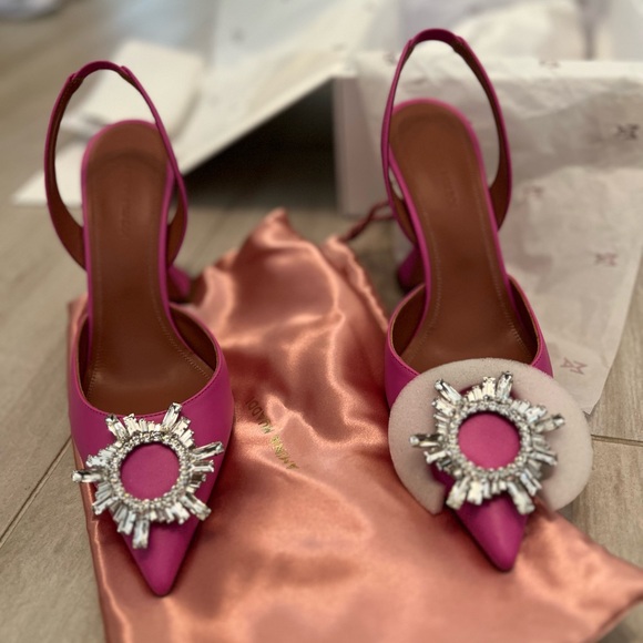 Amina Muaddi Begum Sling Nappa Pink 38.5 - Picture 1 of 12